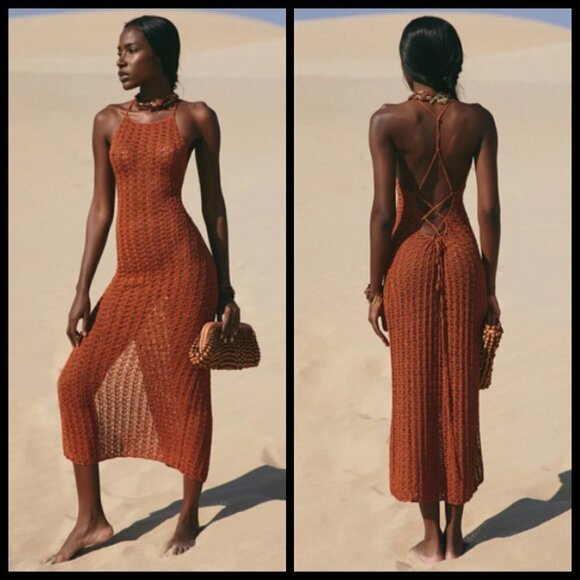 💕CULT GAIA💕 Demi Crochet Dress ~ Halter Swimsuit Coverup Spice Small S NWT - Picture 1 of 17